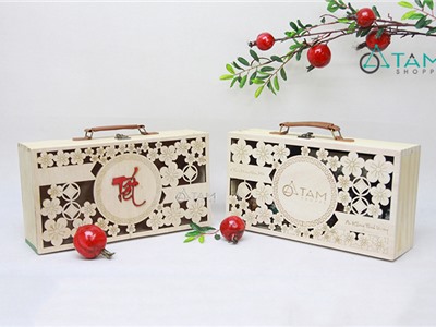 Hộp gỗ đựng quà tặng nắp hoa mai W-HGQT-01